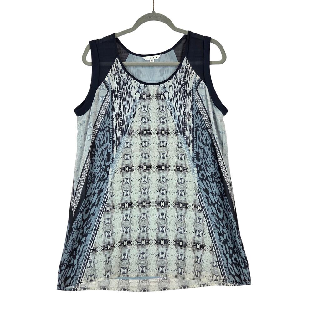 CAbi Blousy Tunic Tank Top Blue Sz M Flowy Lightweight Casual Summer Careerwear